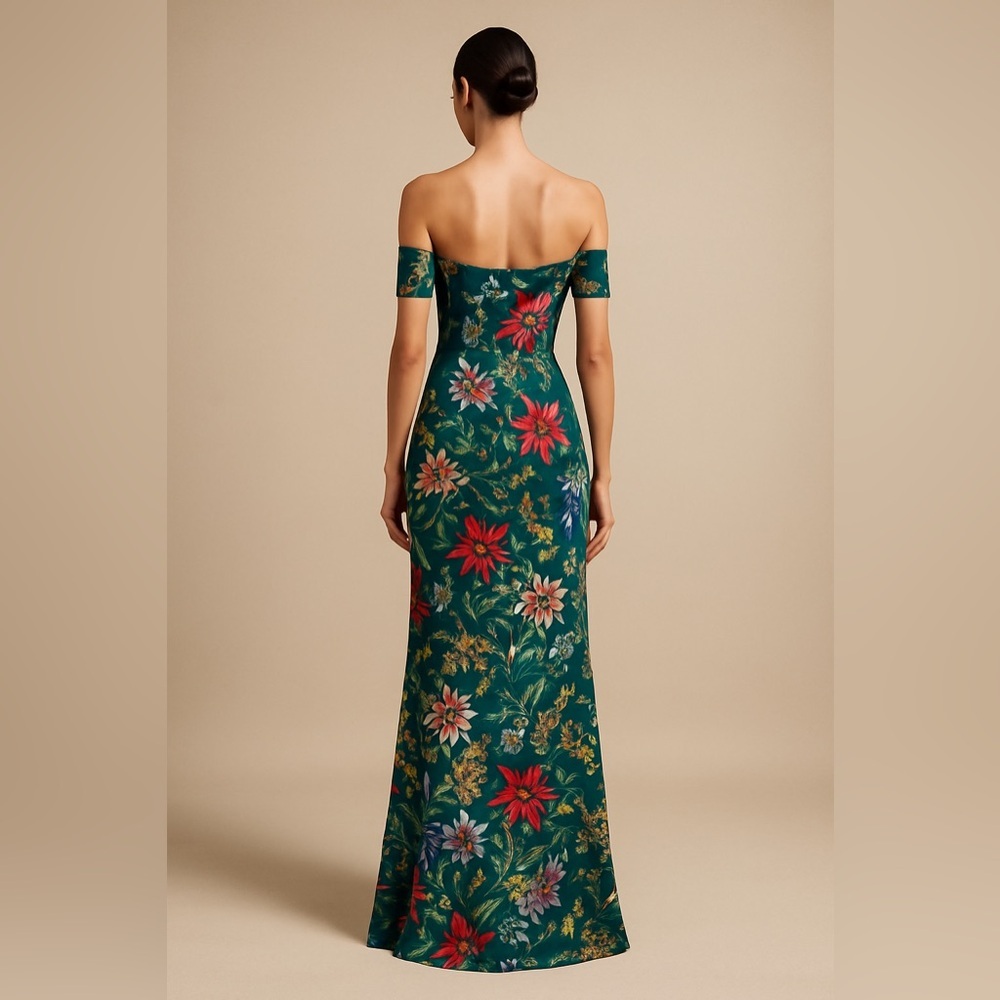 Sachin + Babi Galiana Off-The-Shoudler Green Floral Strapless Gown 💚0, 2, 6, 10 - Picture 3 of 12